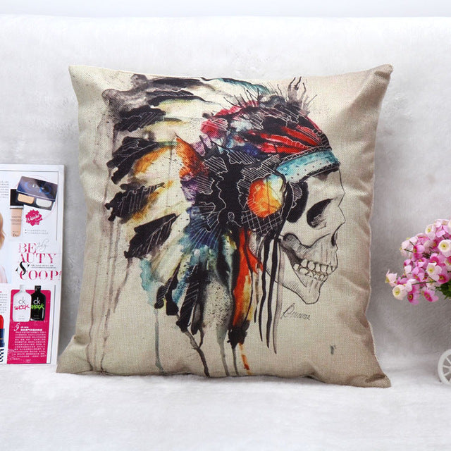 Sofa Pillow Case Cushion Cover Gothic Punk Skull Rose Throw Pillow Cover Sofa Cushion Cover