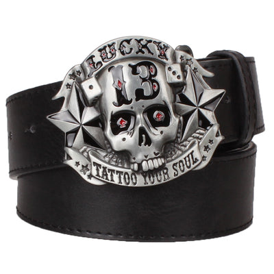 Cool men's belt skull pirate lucky 13 tattoo your soul hip hop style punk belt