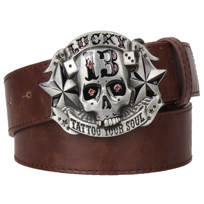 Cool men's belt skull pirate lucky 13 tattoo your soul hip hop style punk belt