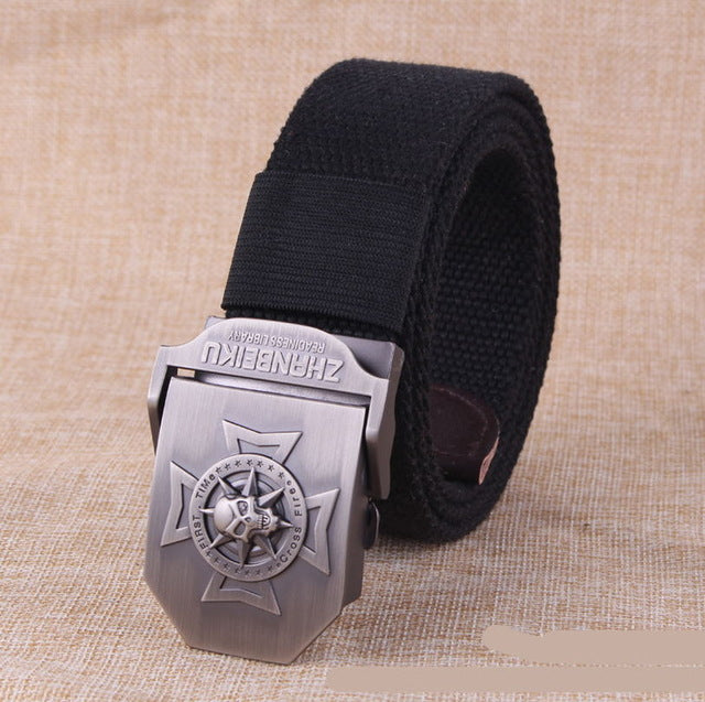 Canvas belt Skull Cross metal buckle  military belt Army tactical belts