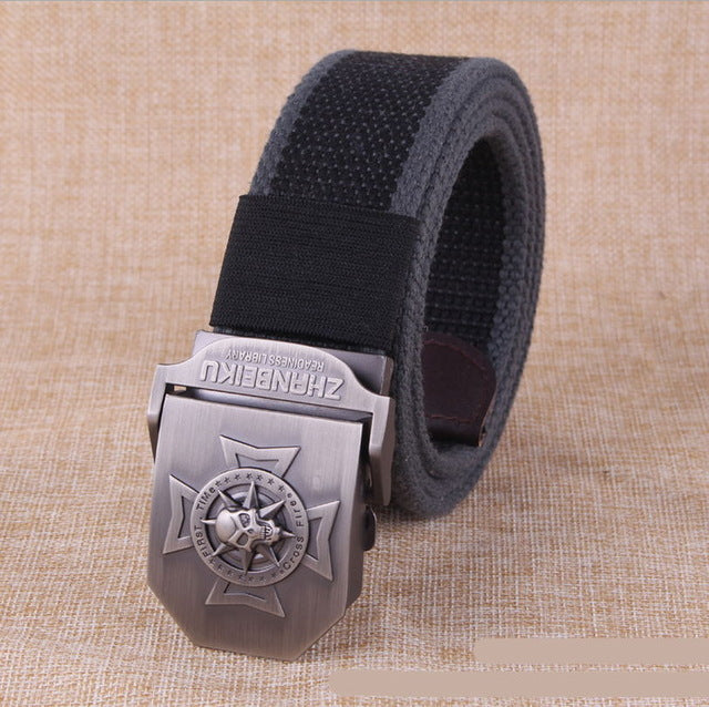 Canvas belt Skull Cross metal buckle  military belt Army tactical belts