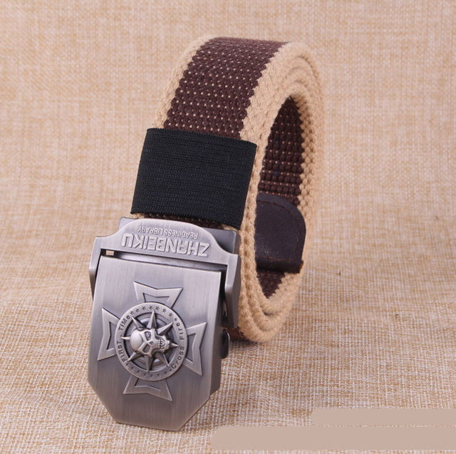 Canvas belt Skull Cross metal buckle  military belt Army tactical belts