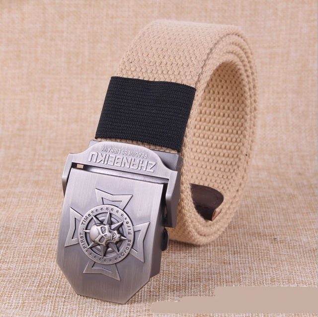 Canvas belt Skull Cross metal buckle  military belt Army tactical belts