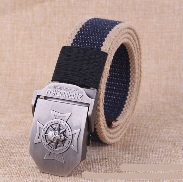 Canvas belt Skull Cross metal buckle  military belt Army tactical belts