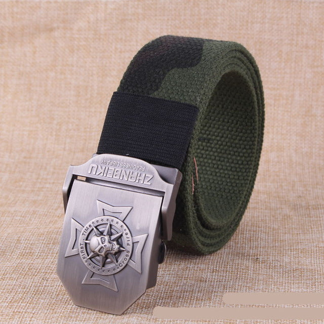 Canvas belt Skull Cross metal buckle  military belt Army tactical belts