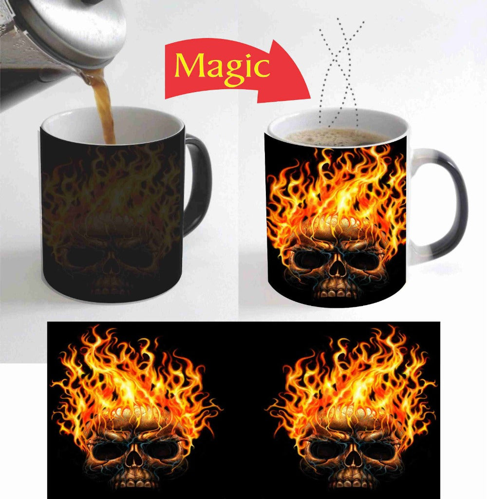 Fire On Skull mugs heat changing color coffee mug heat transfer Ceramic Tea art porcelain mugs