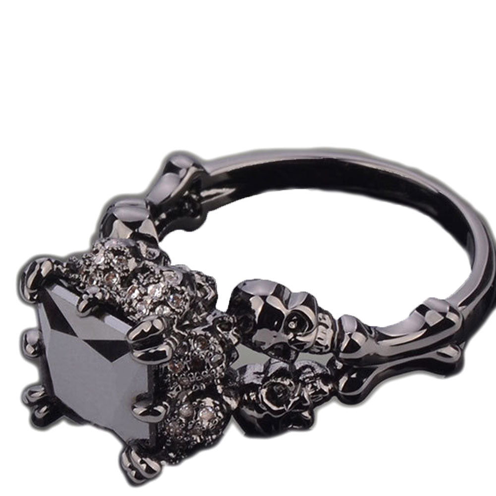 Skull Claw Black Filled Rhodium Plated Demon Princess rhinestone Women's Wedding Ring