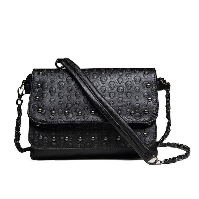Fashion Black Rock Skull Bag Women Messenger Bags Designer Handbag Clutch Purse