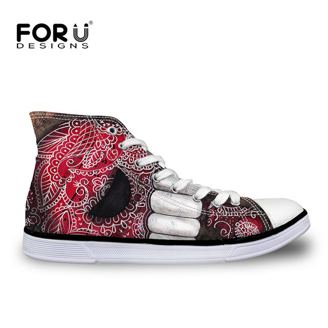 Classic Women High Top Canvas Shoes Vintage Punk Skull Casual Lace-up Shoes