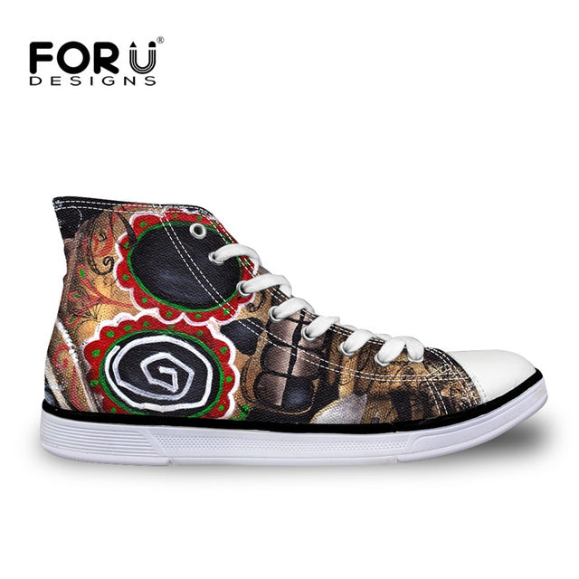 Classic Women High Top Canvas Shoes Vintage Punk Skull Casual Lace-up Shoes