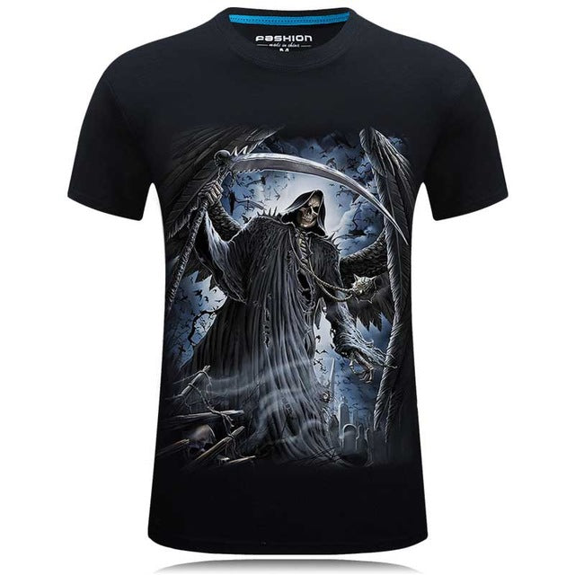 Horror Skull print O-neck t-shirt Casual Tee shirt plus size S-6xl high quality Tops cool Tees