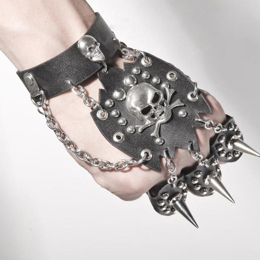 Cool Rock Punk Rock Gothic Skeleton Skull Hand Glove Chain Link Wristband Bangle Biker