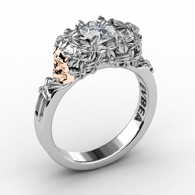 Elegant Gold Skull Zircon Ring Women Halloween Jewelry Gold Filled Engagement Wedding