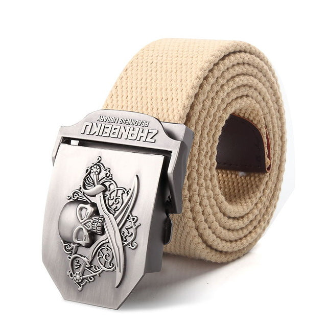 SupSindy canvas belt Pirate Skull Alloy buckle military men belt