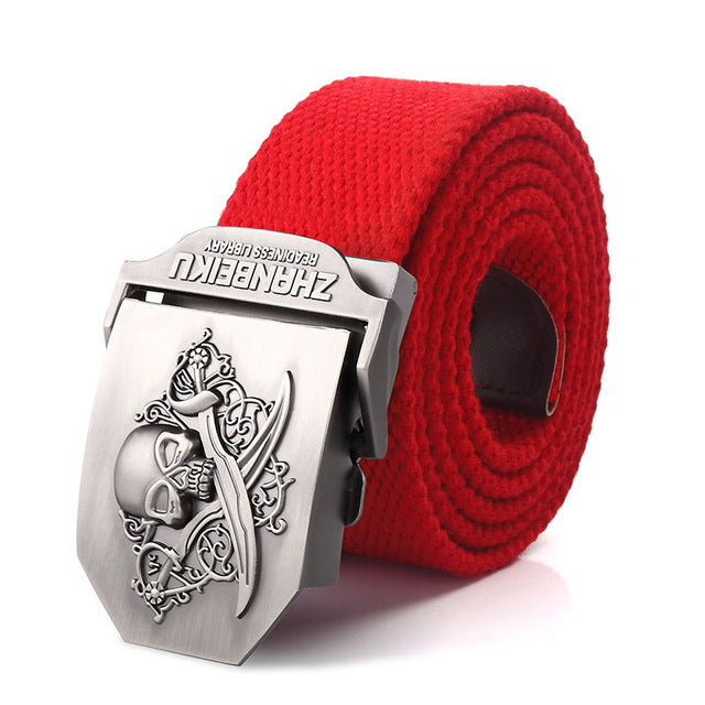 SupSindy canvas belt Pirate Skull Alloy buckle military men belt