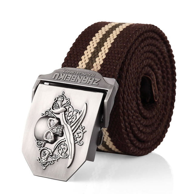 SupSindy canvas belt Pirate Skull Alloy buckle military men belt