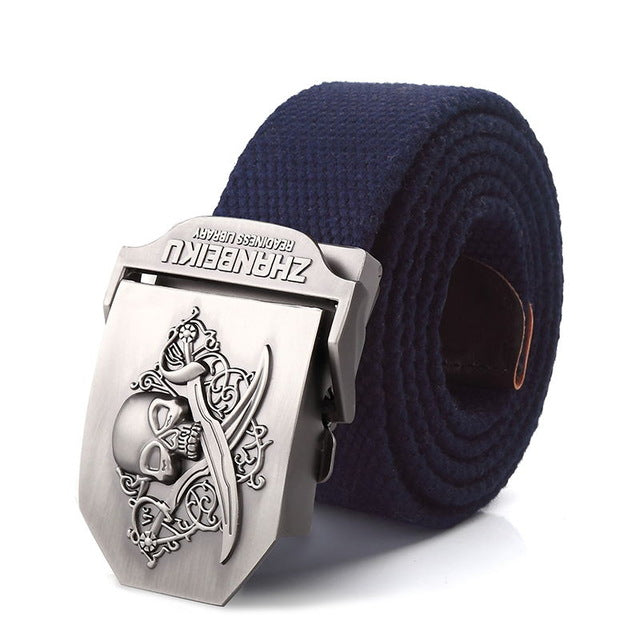 SupSindy canvas belt Pirate Skull Alloy buckle military men belt