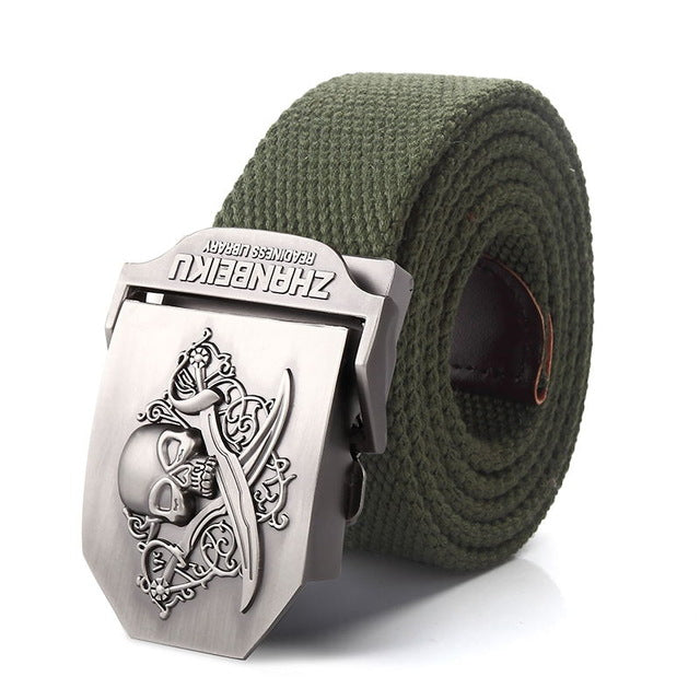 SupSindy canvas belt Pirate Skull Alloy buckle military men belt