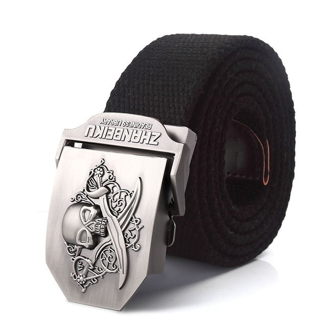 SupSindy canvas belt Pirate Skull Alloy buckle military men belt