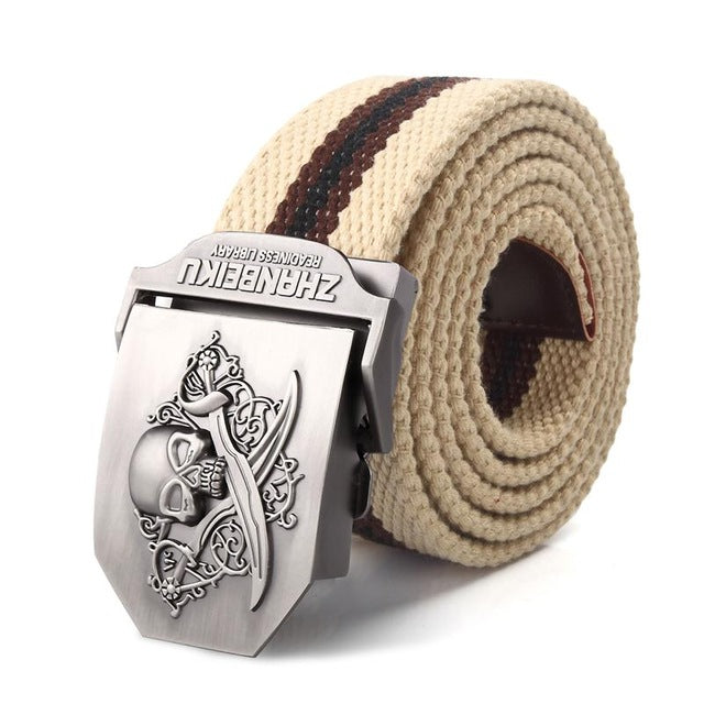 SupSindy canvas belt Pirate Skull Alloy buckle military men belt