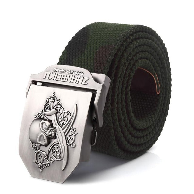 SupSindy canvas belt Pirate Skull Alloy buckle military men belt