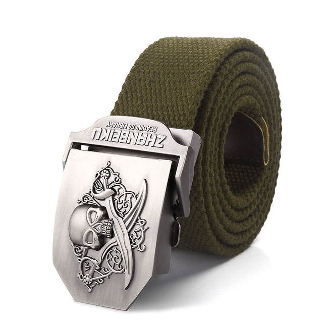 SupSindy canvas belt Pirate Skull Alloy buckle military men belt