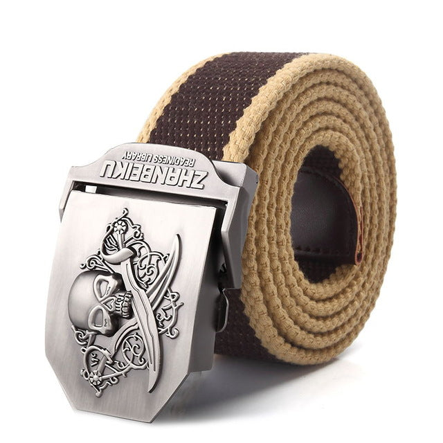 SupSindy canvas belt Pirate Skull Alloy buckle military men belt