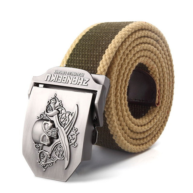 SupSindy canvas belt Pirate Skull Alloy buckle military men belt