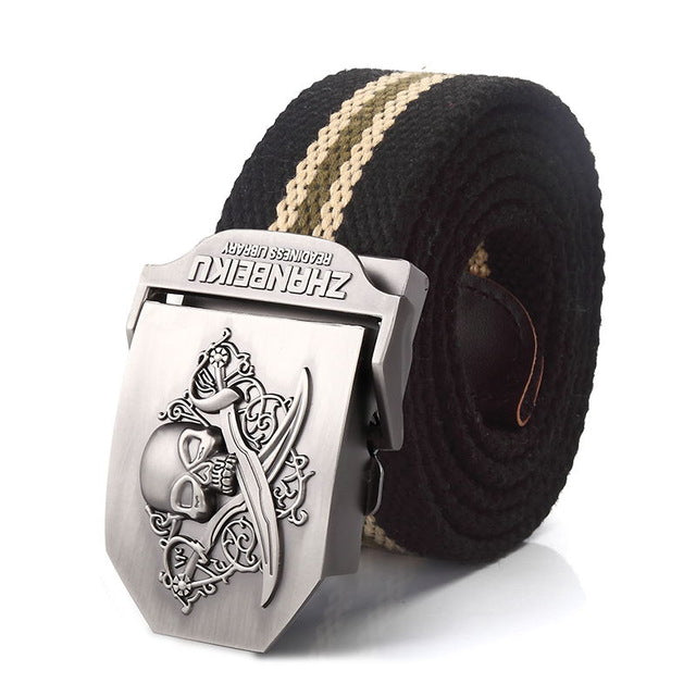 SupSindy canvas belt Pirate Skull Alloy buckle military men belt