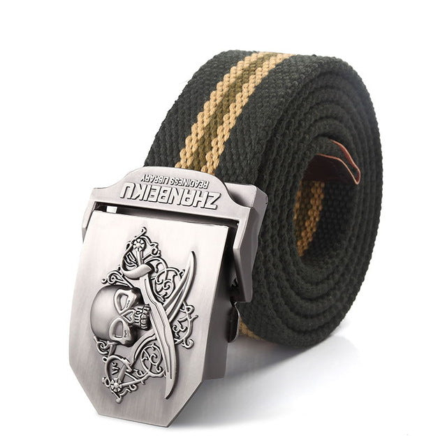 SupSindy canvas belt Pirate Skull Alloy buckle military men belt