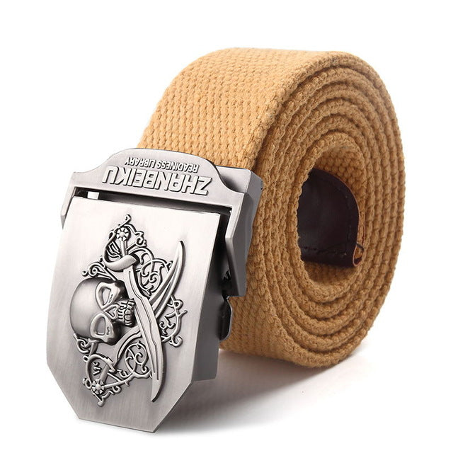 SupSindy canvas belt Pirate Skull Alloy buckle military men belt
