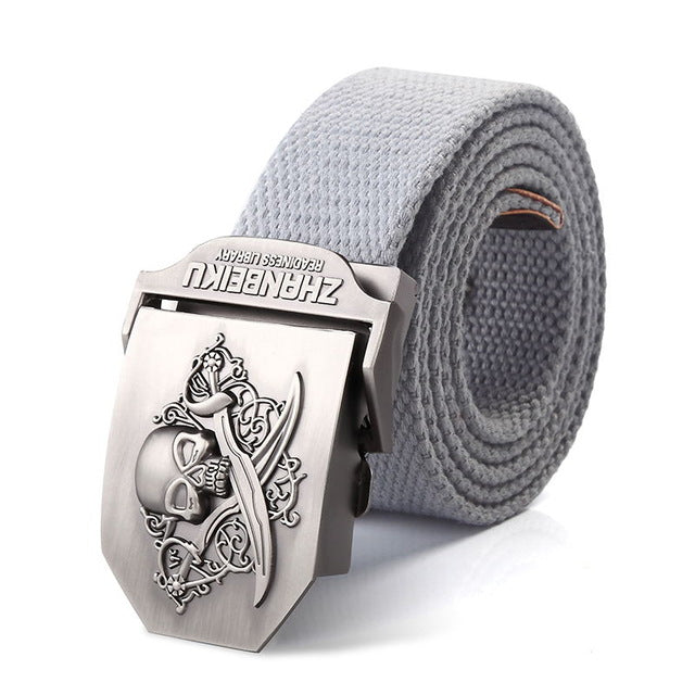 SupSindy canvas belt Pirate Skull Alloy buckle military men belt