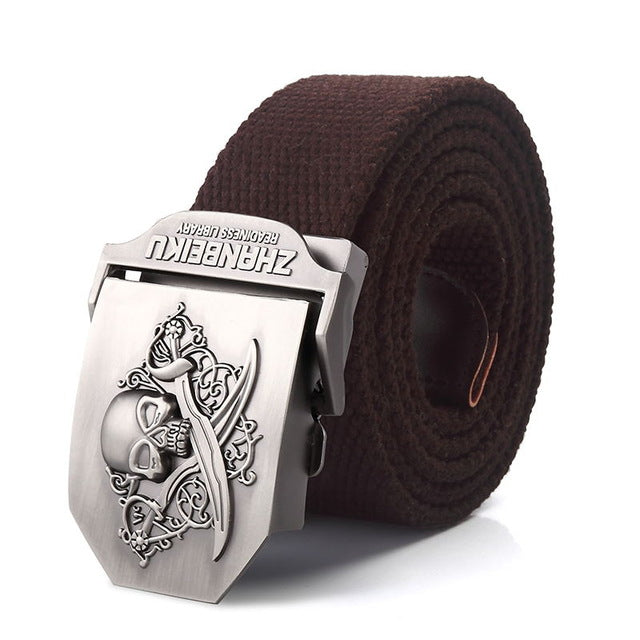 SupSindy canvas belt Pirate Skull Alloy buckle military men belt