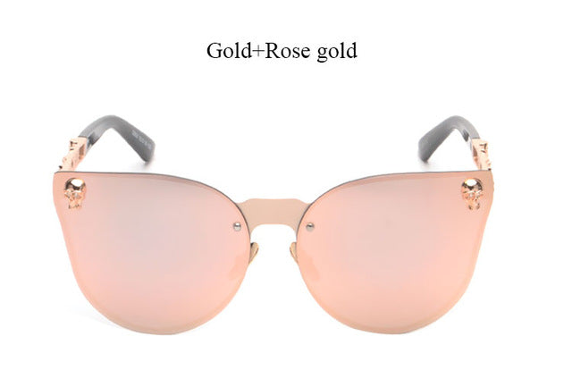 New Rose Gold Sunglasses Women Skull Mirror Brand Designer Metal Frame Sun Glasses
