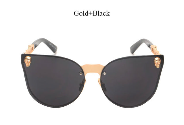 New Rose Gold Sunglasses Women Skull Mirror Brand Designer Metal Frame Sun Glasses