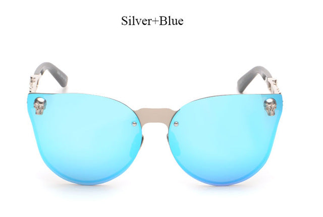 New Rose Gold Sunglasses Women Skull Mirror Brand Designer Metal Frame Sun Glasses