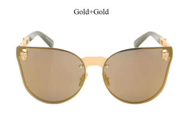 New Rose Gold Sunglasses Women Skull Mirror Brand Designer Metal Frame Sun Glasses