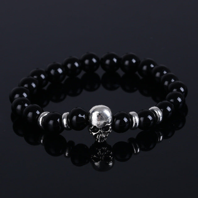 Natural Stone Skull Bracelets For Women Lava Stone Beads Stone Men Bracelet