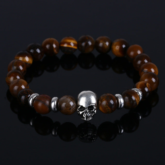 Natural Stone Skull Bracelets For Women Lava Stone Beads Stone Men Bracelet