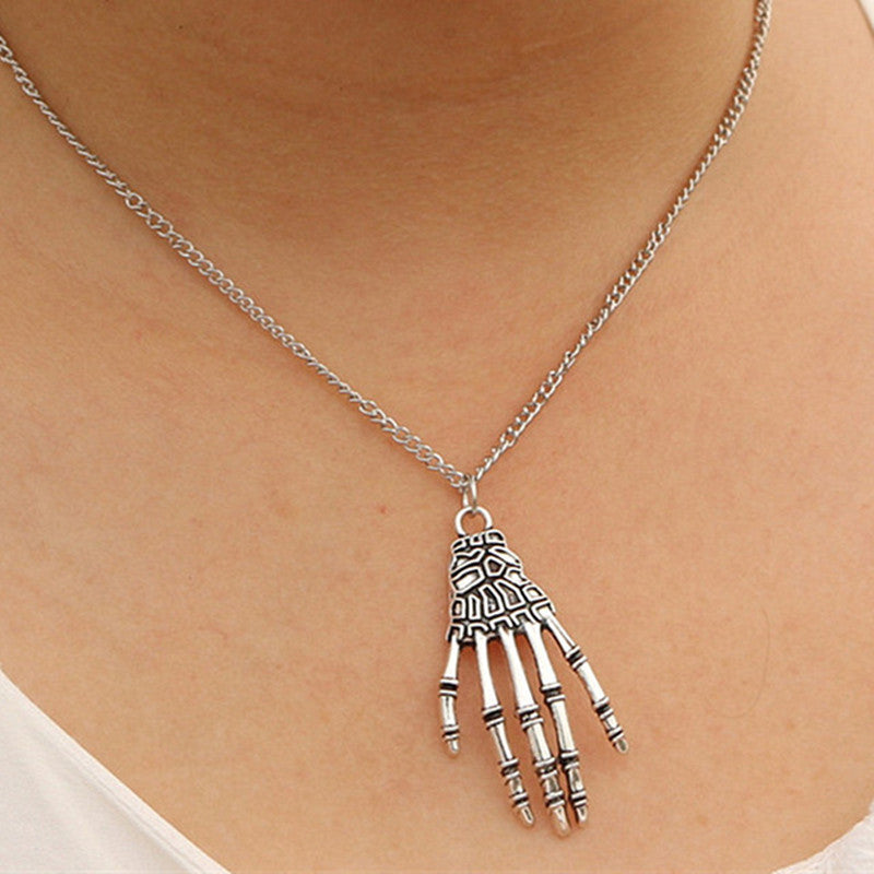 Punk Pendant Necklace For Men Women Skeleton Skull Hand Claw Bone Necklaces Fashion Jewelry