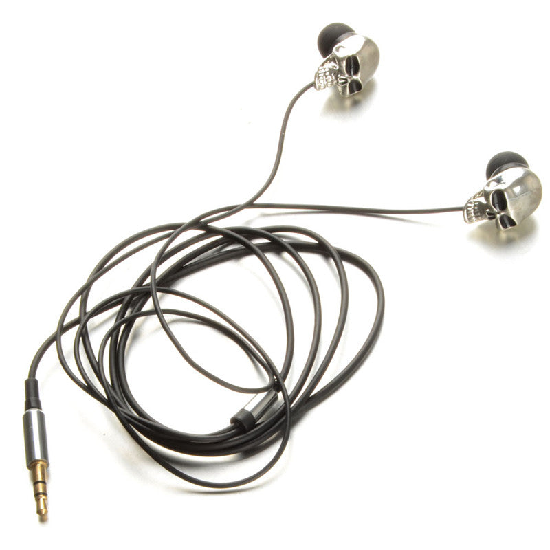 Silver Skull Heads 3.5mm Port Metal Headset Earphones