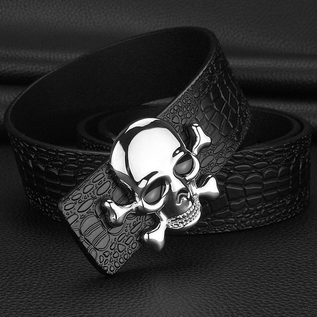 Skull buckle luxury belts mens Pirate Crocodile Grain designer wide belts