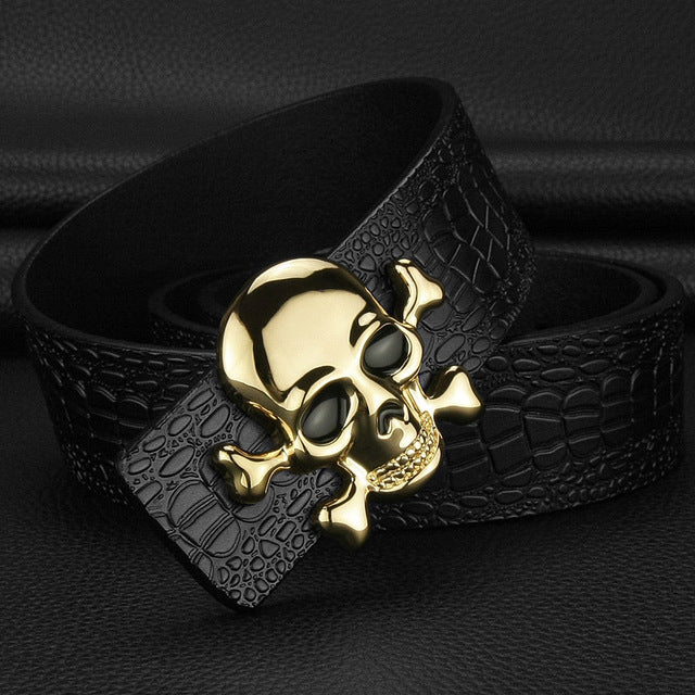 Skull buckle luxury belts mens Pirate Crocodile Grain designer wide belts