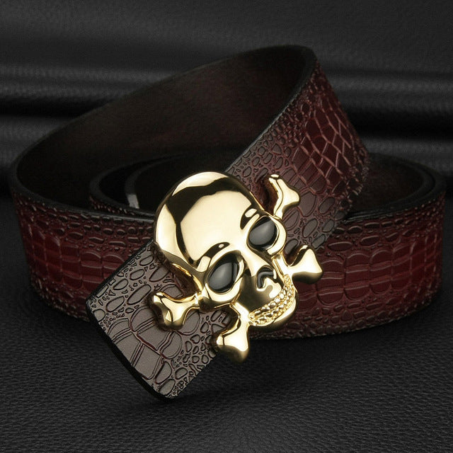 Skull buckle luxury belts mens Pirate Crocodile Grain designer wide belts