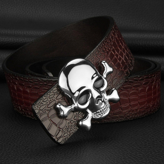 Skull buckle luxury belts mens Pirate Crocodile Grain designer wide belts