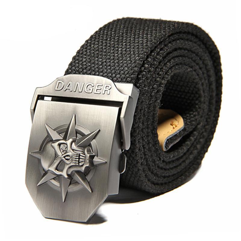 Skull Canvas Belt Men Metal Buckle Canvas Strap Belt Brand Tactics Woven Belt