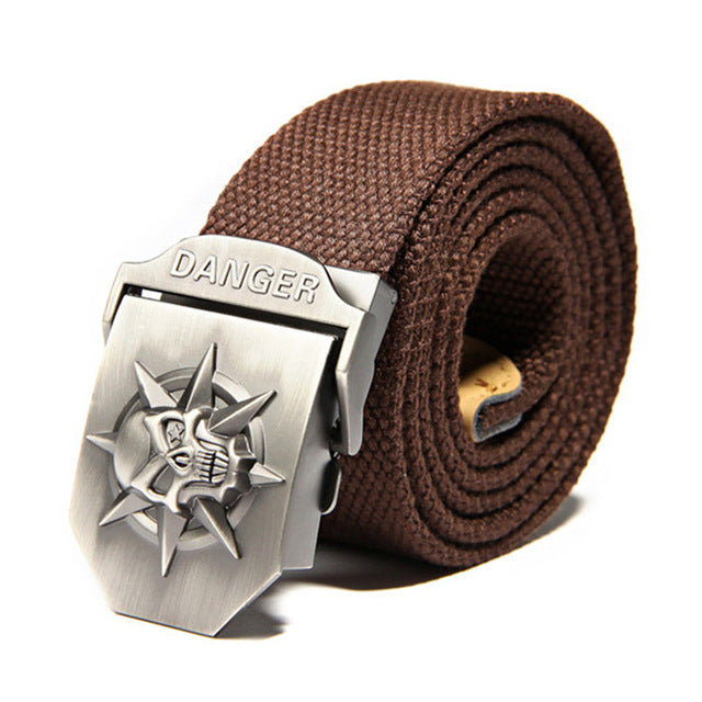 Skull Canvas Belt Men Metal Buckle Canvas Strap Belt Brand Tactics Woven Belt