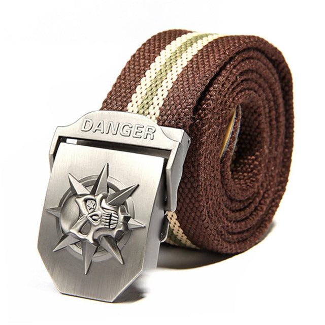 Skull Canvas Belt Men Metal Buckle Canvas Strap Belt Brand Tactics Woven Belt