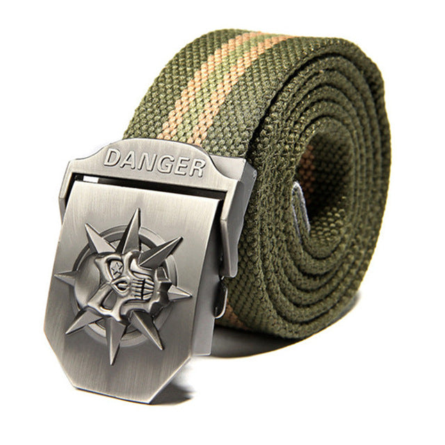 Skull Canvas Belt Men Metal Buckle Canvas Strap Belt Brand Tactics Woven Belt