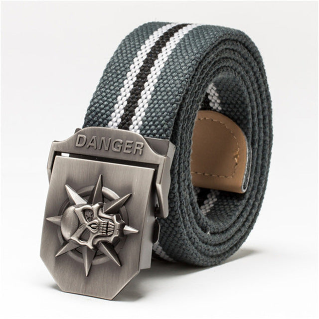 Skull Canvas Belt Men Metal Buckle Canvas Strap Belt Brand Tactics Woven Belt